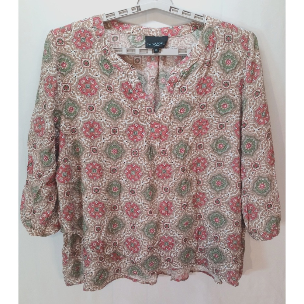 Cynthia Rowley Woman Layered Popover Blouse Women's Top, 3X, Medallion Print